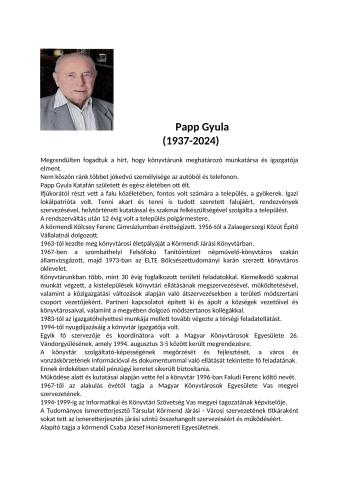 Nekrológ - Papp Gyula