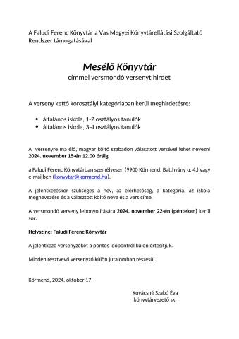 Mesélő Könyvtár versmondó verseny